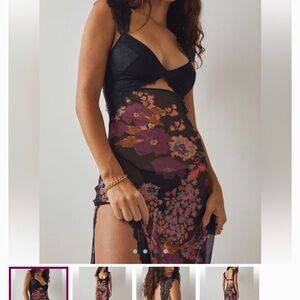 Free People Suddenly Sheer Black and Purple Floral Maxi Dress.